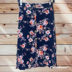 🖤Floral MIDI Skirt blue Bohemian Hippie Button S PS xs summer boho slit preppy